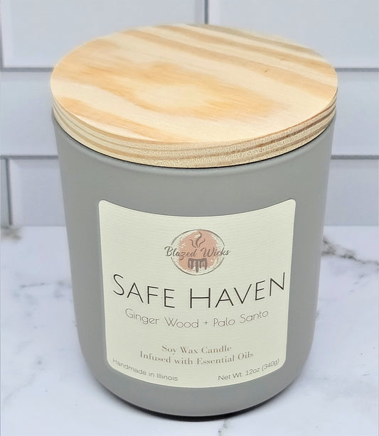 Safe Haven (Ginger Wood + Palo Santo) 12oz Soy Wax Candle