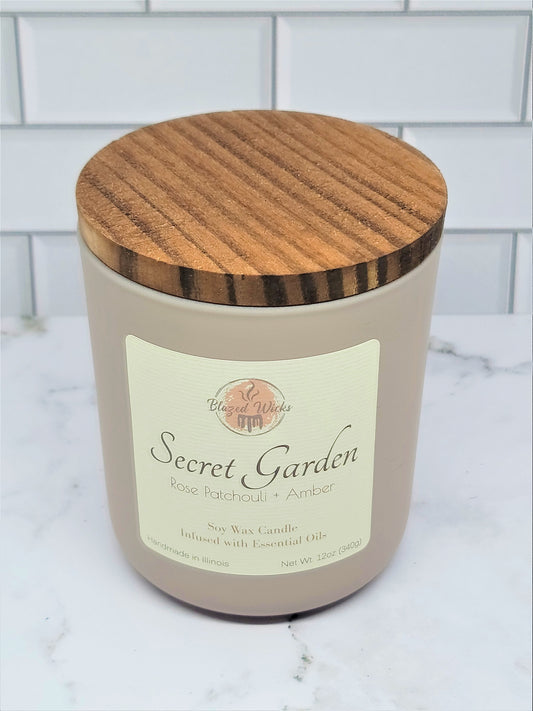 Secret Garden (Rose Patchouli + Amber) 12oz Soy Wax Candle