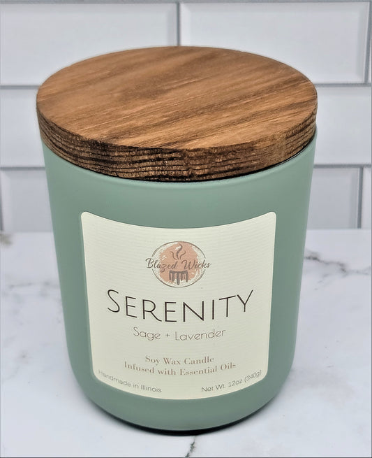 Serenity (Sage + Lavender) 12oz Soy Wax Candle